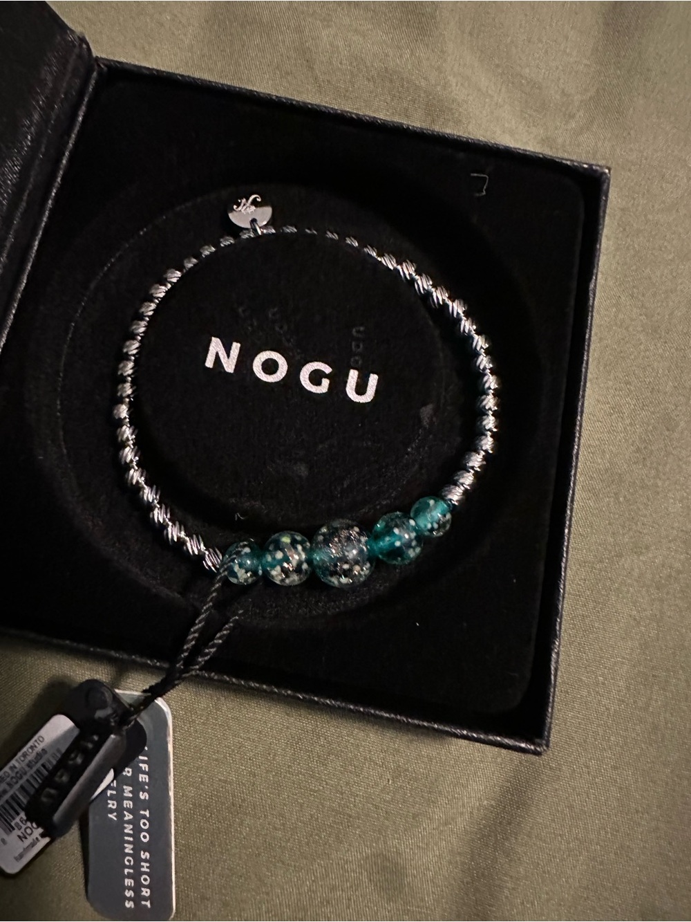 NOGU Silver Bracelet with Teal Glass Beads
